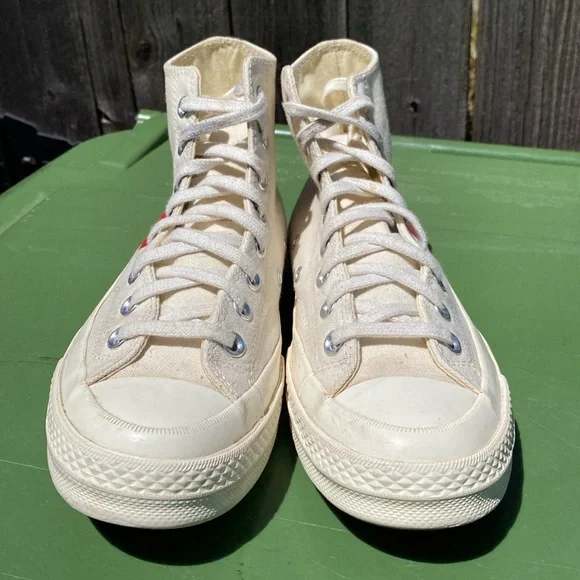 Converse Comme des Garçon Play Cream High-Top Canvas Sneakers Men’s 7 Women’s 9 - Picture 2 of 9